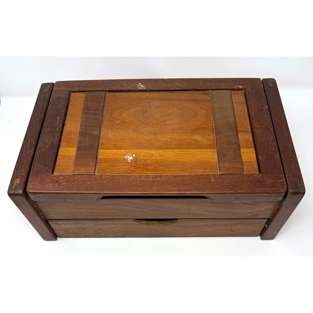 Wood Rectangle Jewelry Box Orange Felt Lined Brass Hinges Holds 25+ Pieces